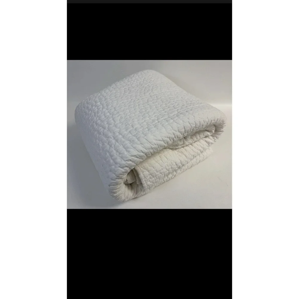 Pottery Barn Pick-Stitch Handcrafted Cotton Linen Quilt King Bed Cover Sz100'x88